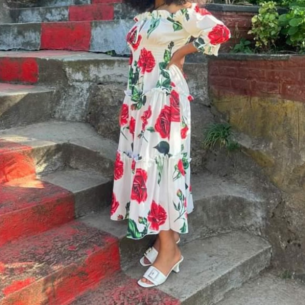Anne Klein White and Red Off-the-Shoulder Sundress